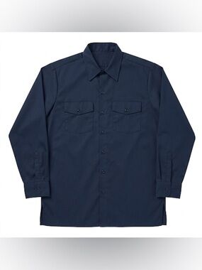 Dickies Men's Polyester Navy Button Down Large Shirt